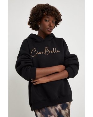 Answear Lab bluza damska kolor czarny z kapturem z aplikacją