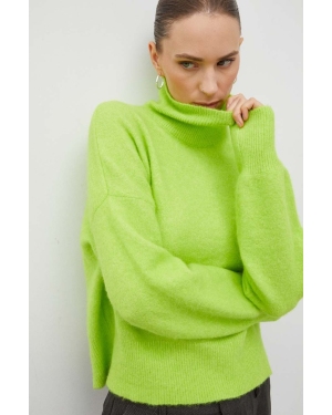 Samsoe Samsoe sweter wełniany NOLA kolor zielony z półgolfem F18322002