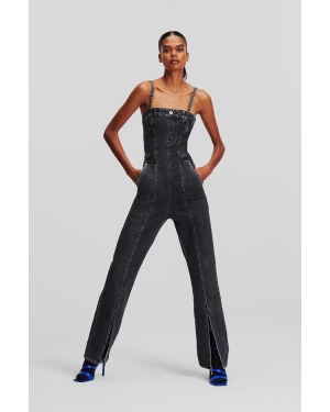 Karl Lagerfeld Jeans kombinezon jeansowy kolor szary bawełniany z dekoltem karo