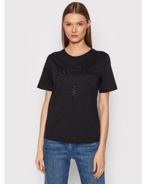 Trussardi T-Shirt Embroidery Logo 56T00478 Czarny Regular Fit