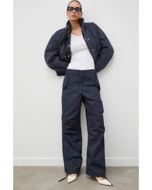 Samsoe Samsoe spodnie bawełniane CHI kolor granatowy szerokie high waist F23400014