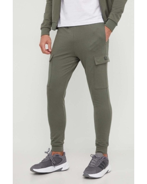 EA7 Emporio Armani spodnie dresowe bawełniane kolor zielony gładkie