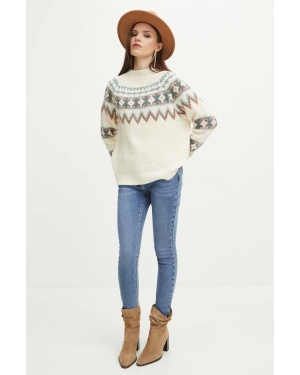 Medicine sweter damski kolor beżowy ciepły z półgolfem