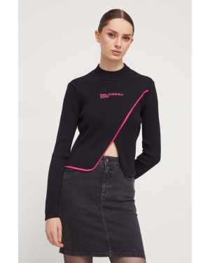 Karl Lagerfeld Jeans sweter damski kolor czarny lekki z półgolfem