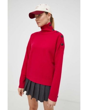 The Kooples sweter wełniany damski kolor różowy z półgolfem FPUL28001K