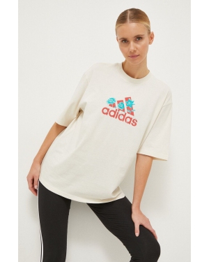 adidas t-shirt bawełniany damski kolor beżowy