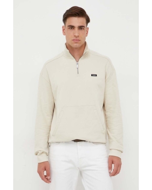 Calvin Klein bluza bawełniana męska kolor beżowy gładka