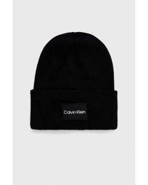 Calvin Klein czapka bawełniana kolor czarny z cienkiej dzianiny bawełniana