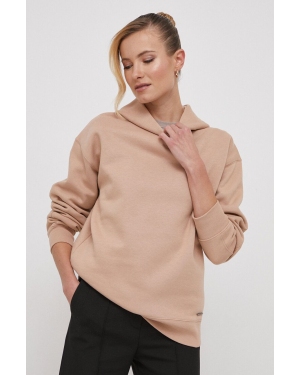Calvin Klein bluza damska kolor beżowy z kapturem gładka
