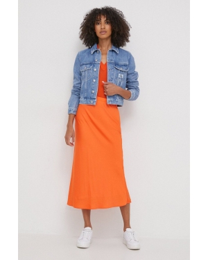 Calvin Klein spódnica kolor pomarańczowy midi rozkloszowana