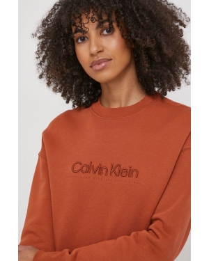 Calvin Klein bluza damska kolor brązowy z aplikacją