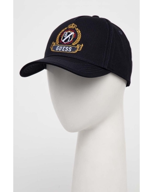 Guess czapka z daszkiem bawełniana kolor granatowy z aplikacją M4RZ09 WF8V0