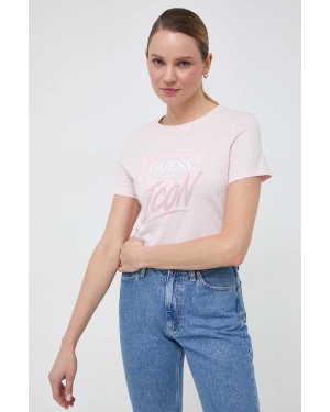 Guess t-shirt bawełniany ICON damski kolor różowy W4RI41 I3Z14
