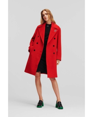 Karl Lagerfeld płaszcz wełniany kolor czerwony przejściowy
