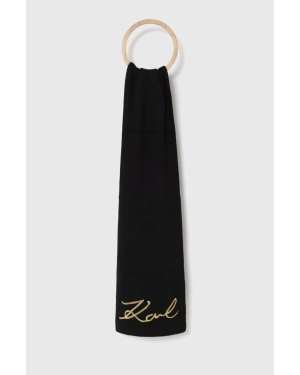 Karl Lagerfeld szalik z domieszką wełny kolor czarny z aplikacją
