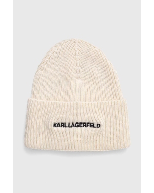 Karl Lagerfeld czapka kolor beżowy z cienkiej dzianiny