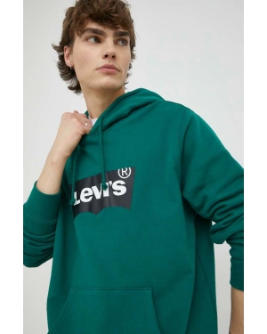 Levi's bluza bawełniana męska kolor zielony z kapturem z nadrukiem