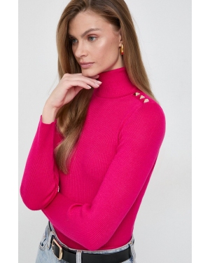 Morgan sweter damski kolor różowy lekki z golfem