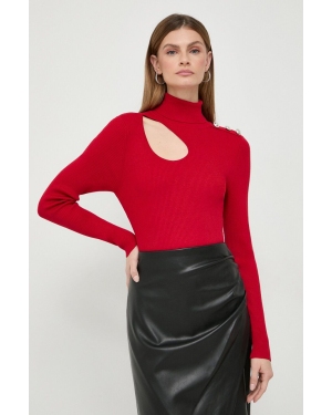 Morgan sweter damski kolor czerwony lekki z golfem