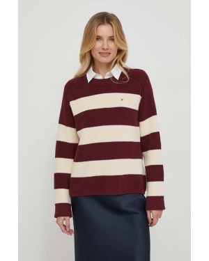 Tommy Hilfiger sweter bawełniany kolor bordowy ciepły WW0WW40751