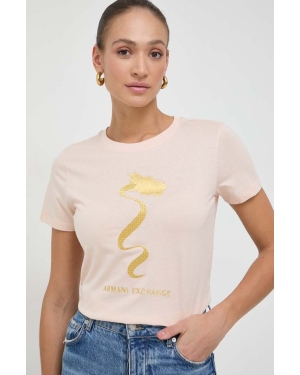 Armani Exchange t-shirt bawełniany damski kolor różowy 3DYT40 YJCNZ