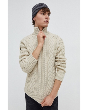 Superdry sweter z domieszką wełny męski kolor beżowy ciepły z golferm