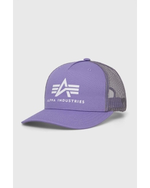 Alpha Industries czapka z daszkiem kolor fioletowy z nadrukiem