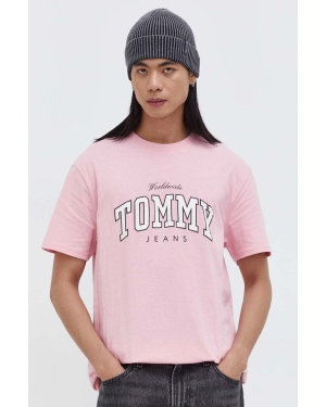 Tommy Jeans t-shirt bawełniany męski kolor różowy z nadrukiem DM0DM18287