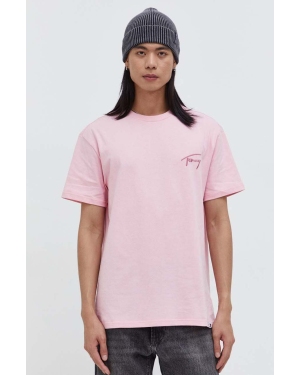 Tommy Jeans t-shirt bawełniany męski kolor różowy z aplikacją DM0DM17994