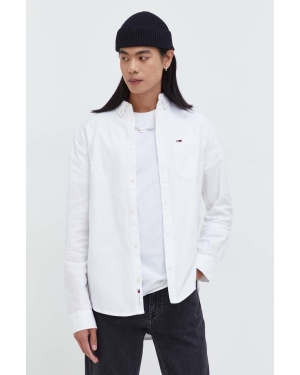 Tommy Jeans koszula bawełniana męska kolor biały regular z kołnierzykiem button-down DM0DM18335