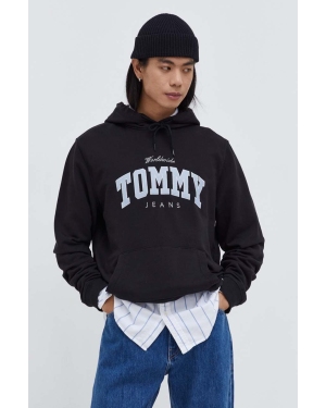 Tommy Jeans bluza bawełniana męska kolor czarny z kapturem z aplikacją DM0DM18401