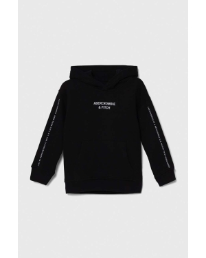 Abercrombie & Fitch bluza dziecięca kolor czarny z kapturem z nadrukiem