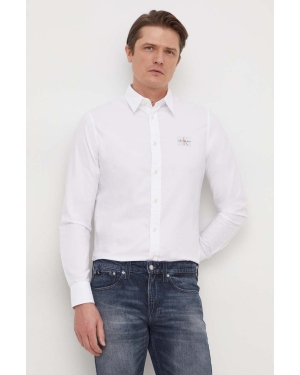 Calvin Klein Jeans koszula bawełniana męska kolor biały regular z kołnierzykiem klasycznym