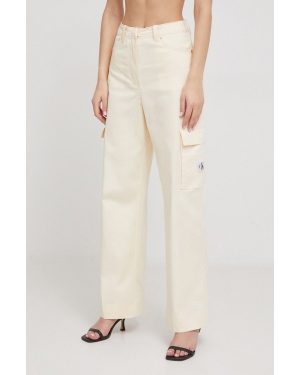 Calvin Klein Jeans spodnie damskie kolor beżowy proste high waist