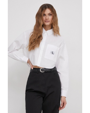 Calvin Klein Jeans koszula bawełniana damska kolor biały relaxed z kołnierzykiem klasycznym