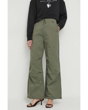 Calvin Klein Jeans spodnie damskie kolor zielony szerokie high waist