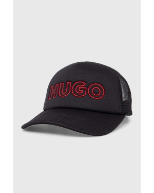 HUGO czapka z daszkiem kolor czarny z aplikacją 50506071