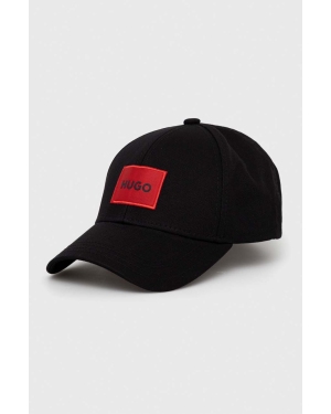 HUGO czapka z daszkiem bawełniana kolor czarny z aplikacją 50492745