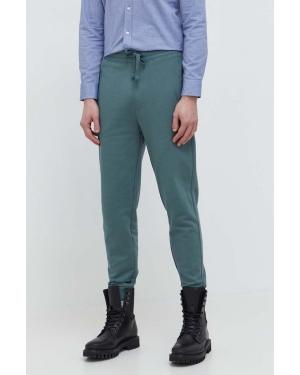 HUGO spodnie dresowe bawełniane kolor zielony gładkie 50489617