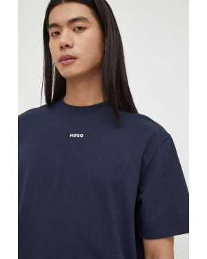 HUGO t-shirt bawełniany męski kolor niebieski gładki