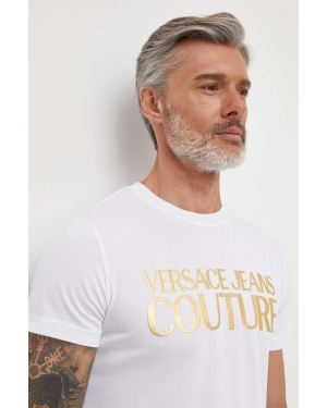 Versace Jeans Couture t-shirt bawełniany męski kolor biały z nadrukiem 76GAHT00 CJ00T