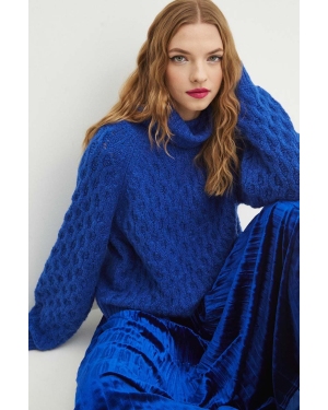Medicine sweter damski kolor niebieski ciepły z golfem