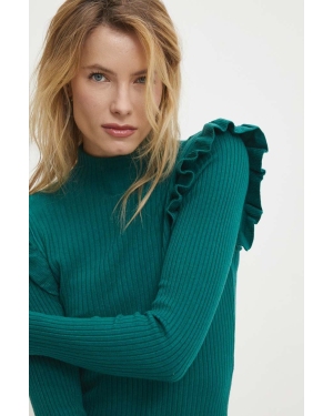 Answear Lab sweter damski kolor zielony lekki z półgolfem