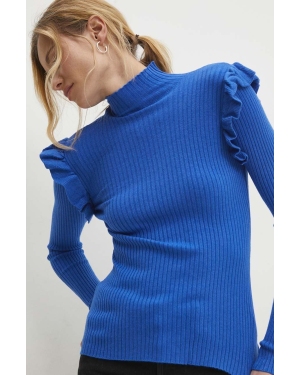Answear Lab sweter damski kolor niebieski lekki z półgolfem
