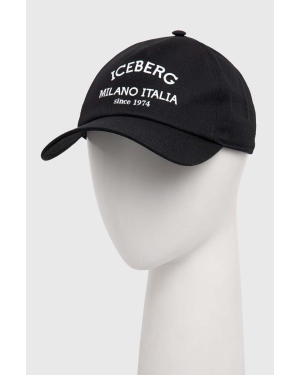 Iceberg czapka z daszkiem bawełniana kolor czarny z nadrukiem