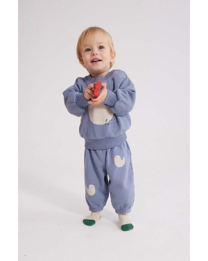 Bobo Choses spodnie dresowe bawełniane niemowlęce kolor niebieski z nadrukiem