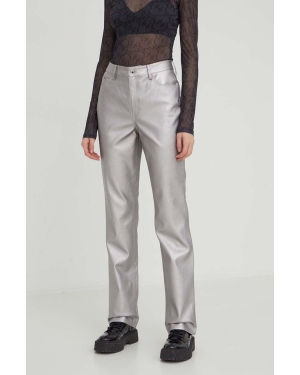 Karl Lagerfeld Jeans spodnie damskie kolor srebrny proste high waist