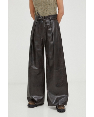 Day Birger et Mikkelsen spodnie skórzane damskie kolor czarny szerokie high waist