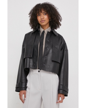 Calvin Klein kurtka skórzana damska kolor czarny przejściowa