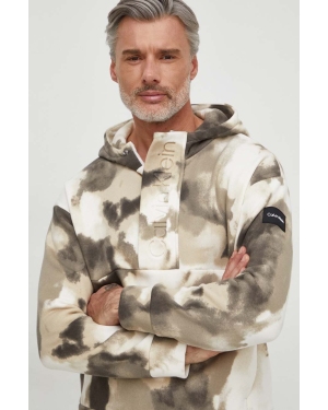 Calvin Klein bluza męska kolor beżowy z kapturem wzorzysta